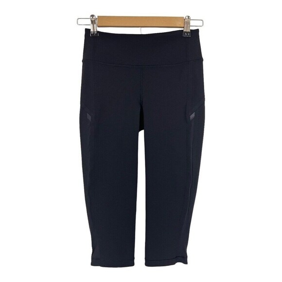 Lululemon Womens Size 4 Black Sheer Side Stripe Crop Leggings - Picture 1 of 4